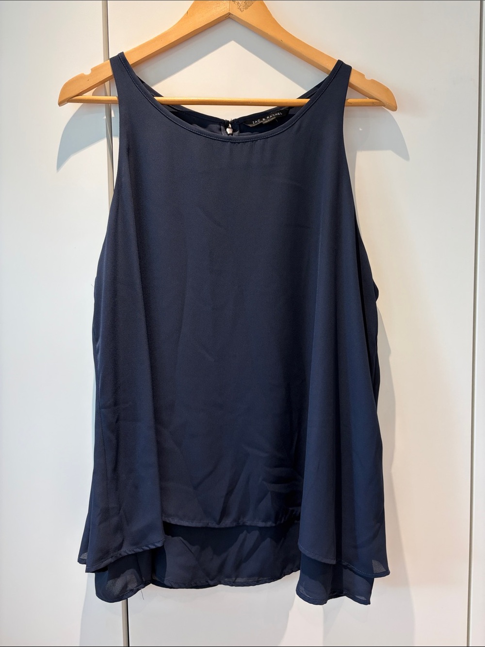 Zac & Rachel Navy Layered Chiffon Shell Top, XL